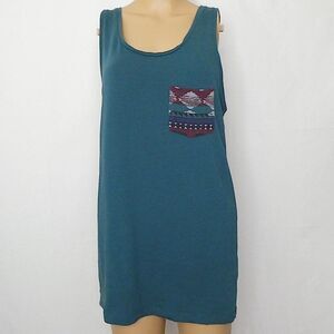 ASOS Aztez Print Contrast Pocket Sleeveless T Shirt Tank Top Dark Teal Men’s